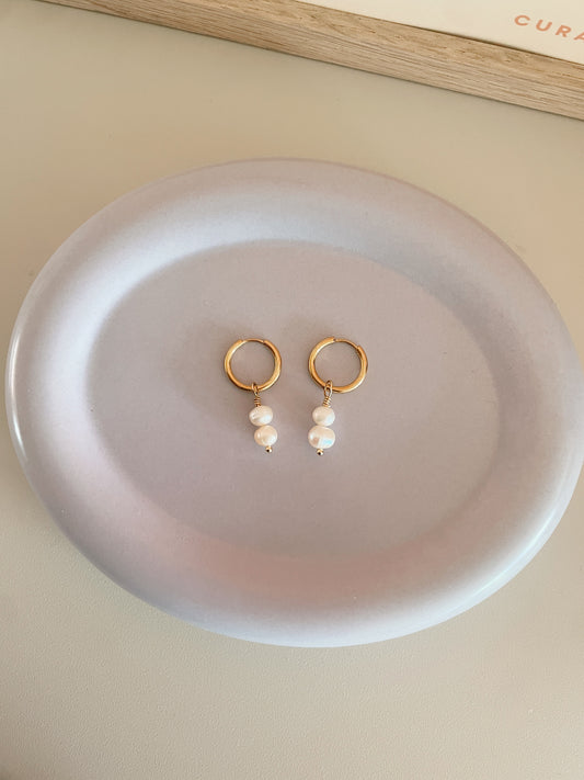Double Pearl hoop earrings