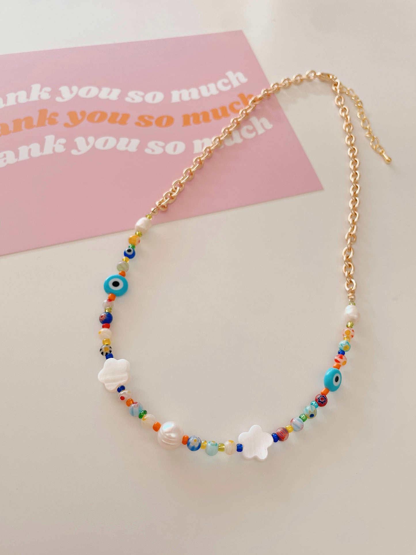 MILLIE necklace - 14k gold plated necklace with Millefiori glass beads and pearls