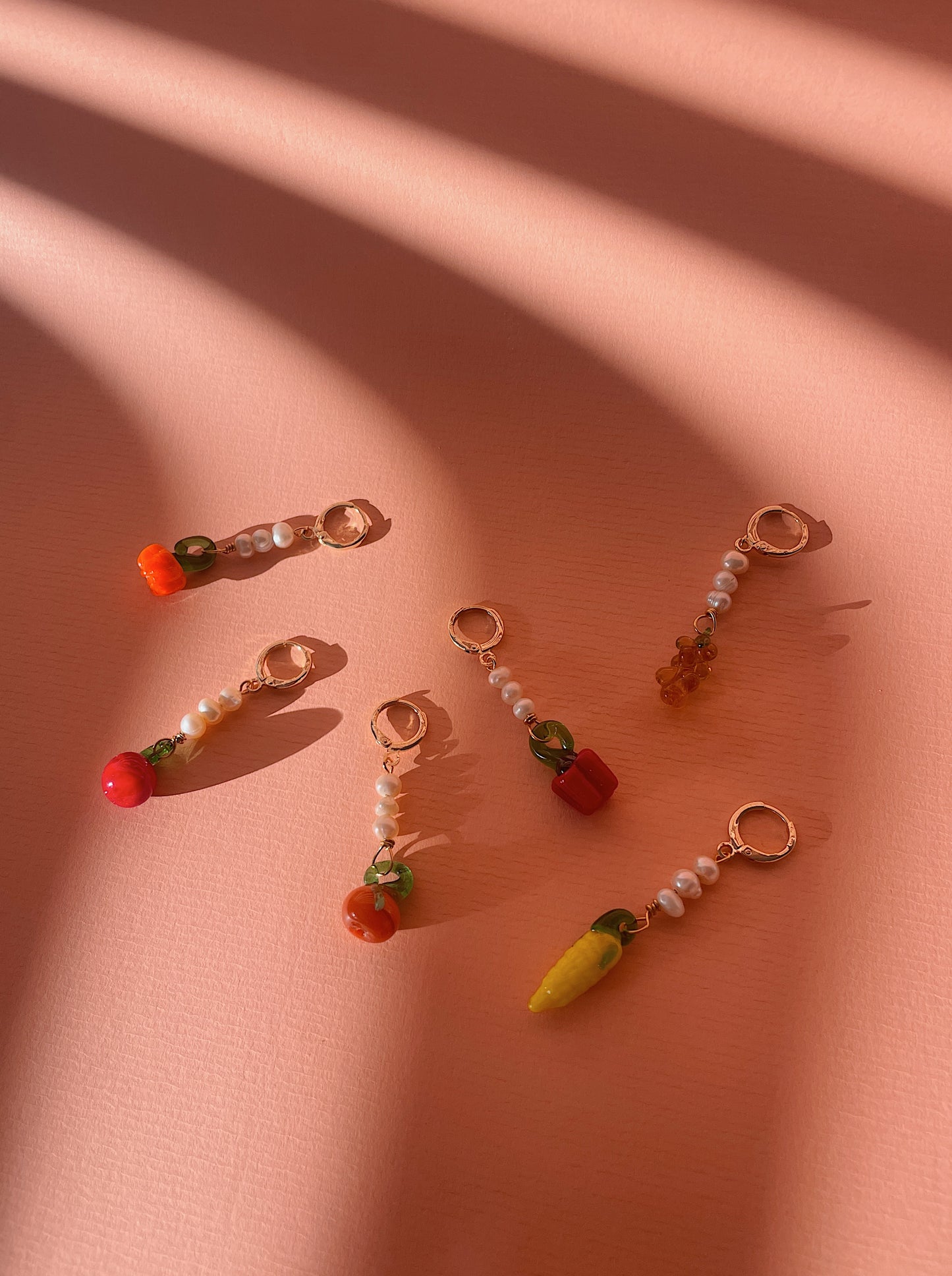 Fruity pearl earrings with 14k gold-plated hoops