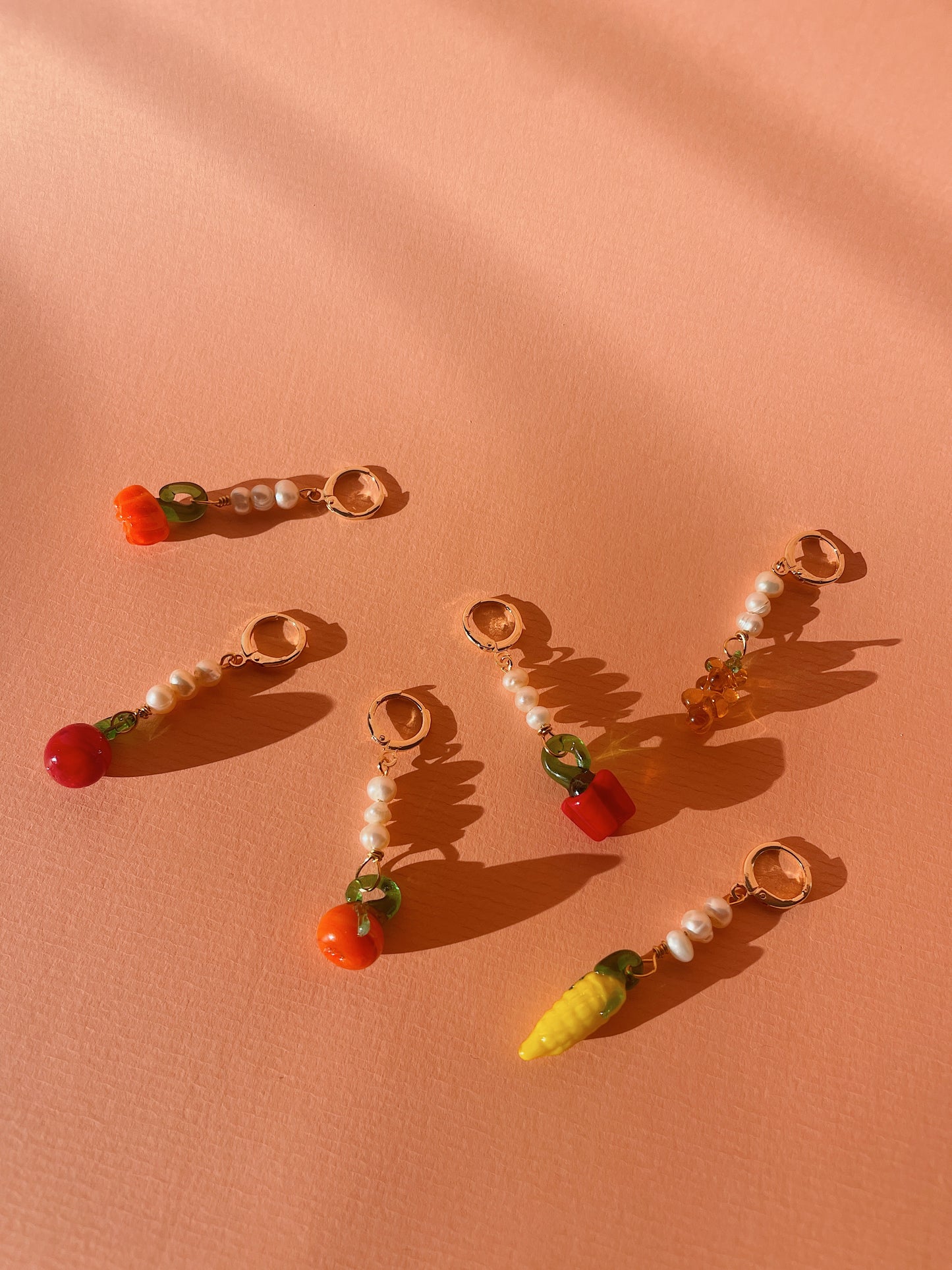 Fruity pearl earrings with 14k gold-plated hoops