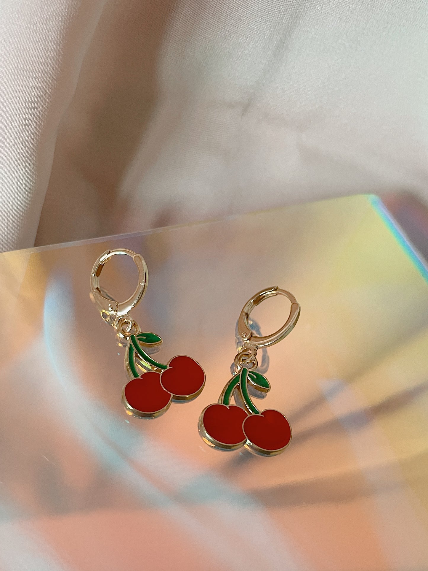 CHERRY - 14k gold plated hoop earrings with cherry charm